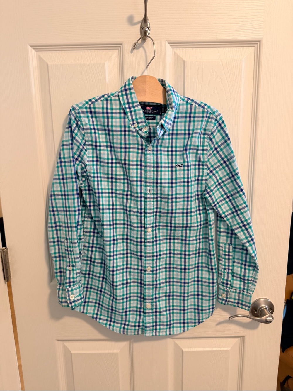 Vineyard Vines Boys Plaid Button-Down Shirt in Teal and Blue